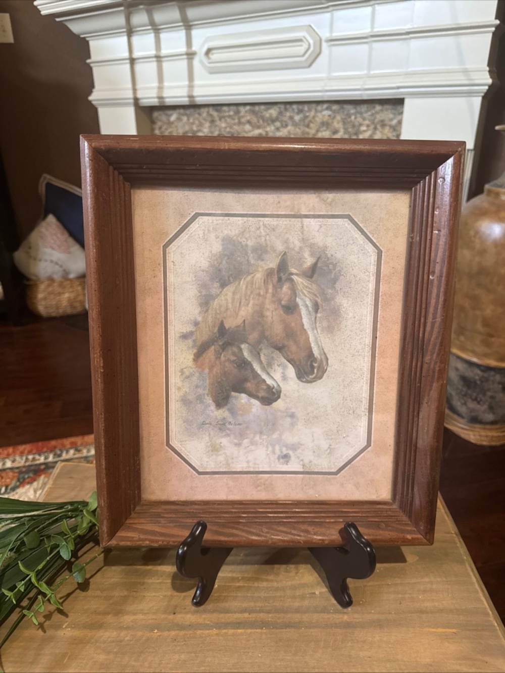 Vintage Framed Horse & Colt Wall Hanging Picture By Doris Scott Nelson